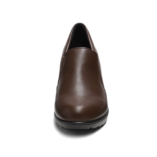 Comfortable Round Toe Block Heel Pumps - DARK BROWN - 2